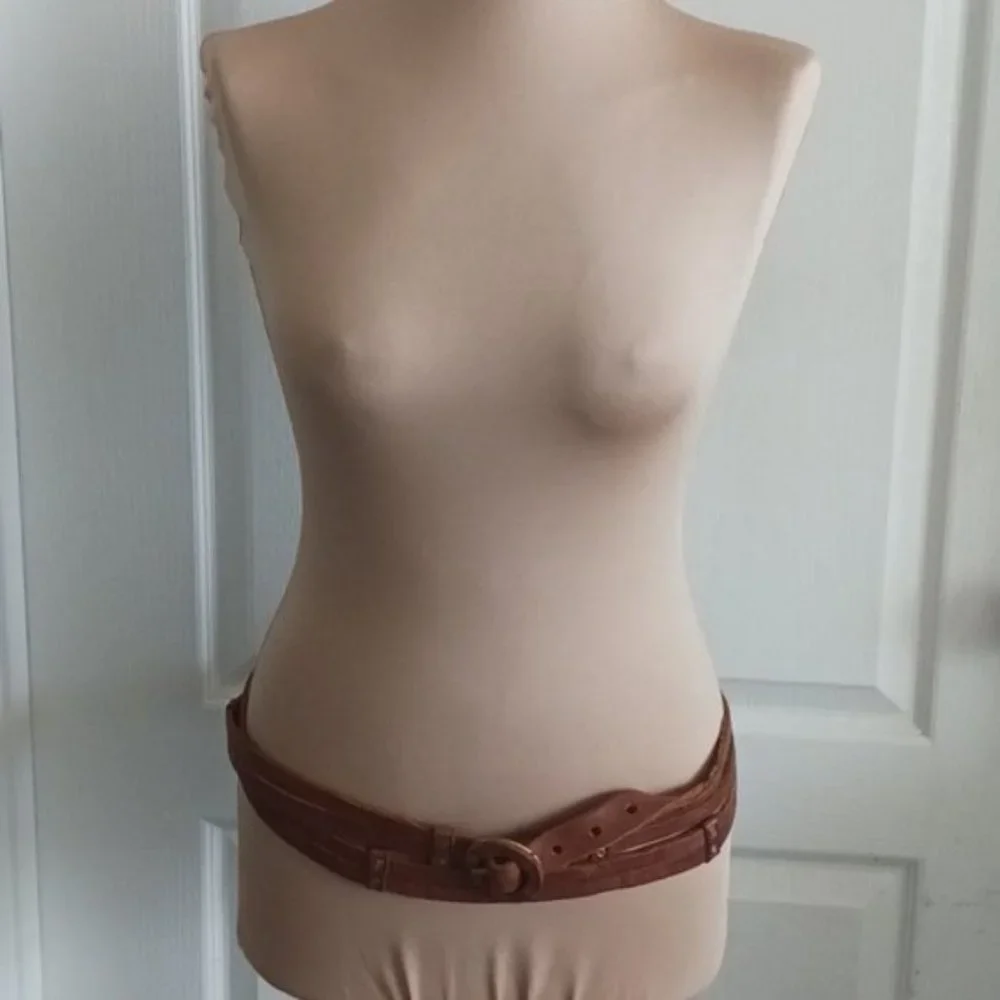 Vtg Unique Genuine Leather Double Hips Studded Belt Brown SZ. M-L
